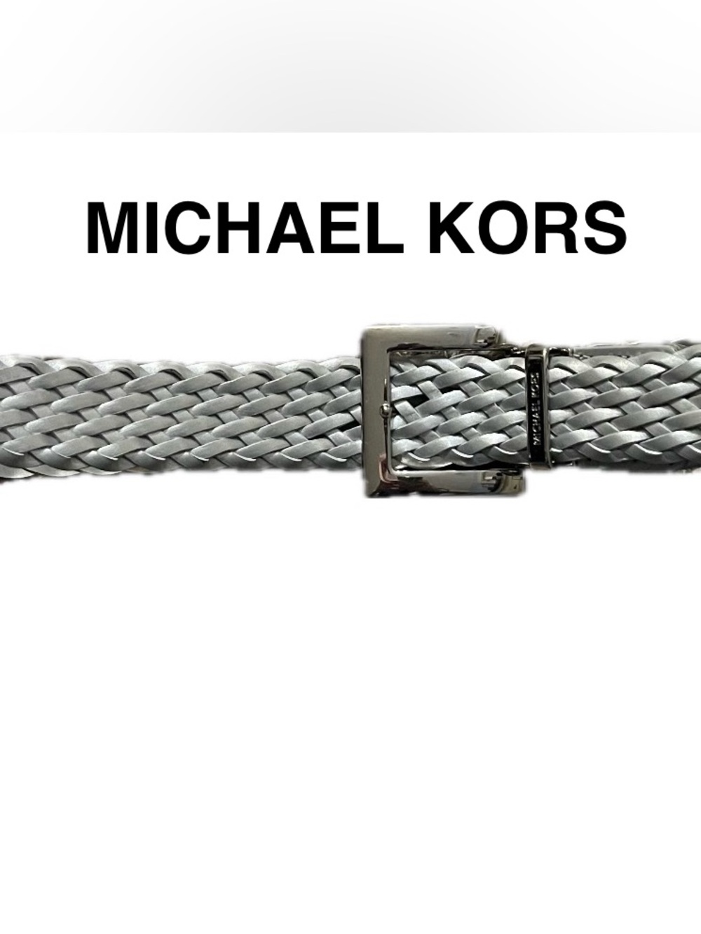 Michael Kors Silver Braided Leather Belt with Polished Buckle 551239